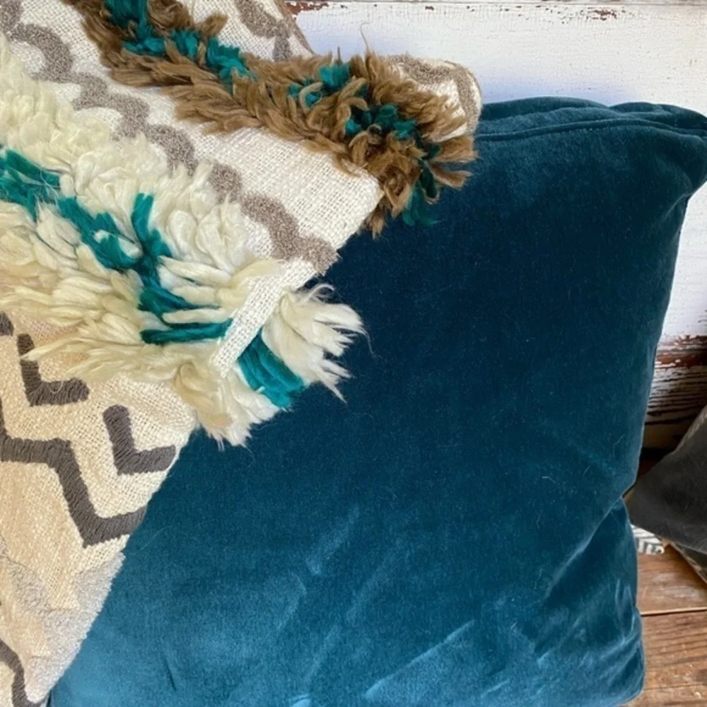 Anthropologie Blue Square Velvet Accent Pillow
